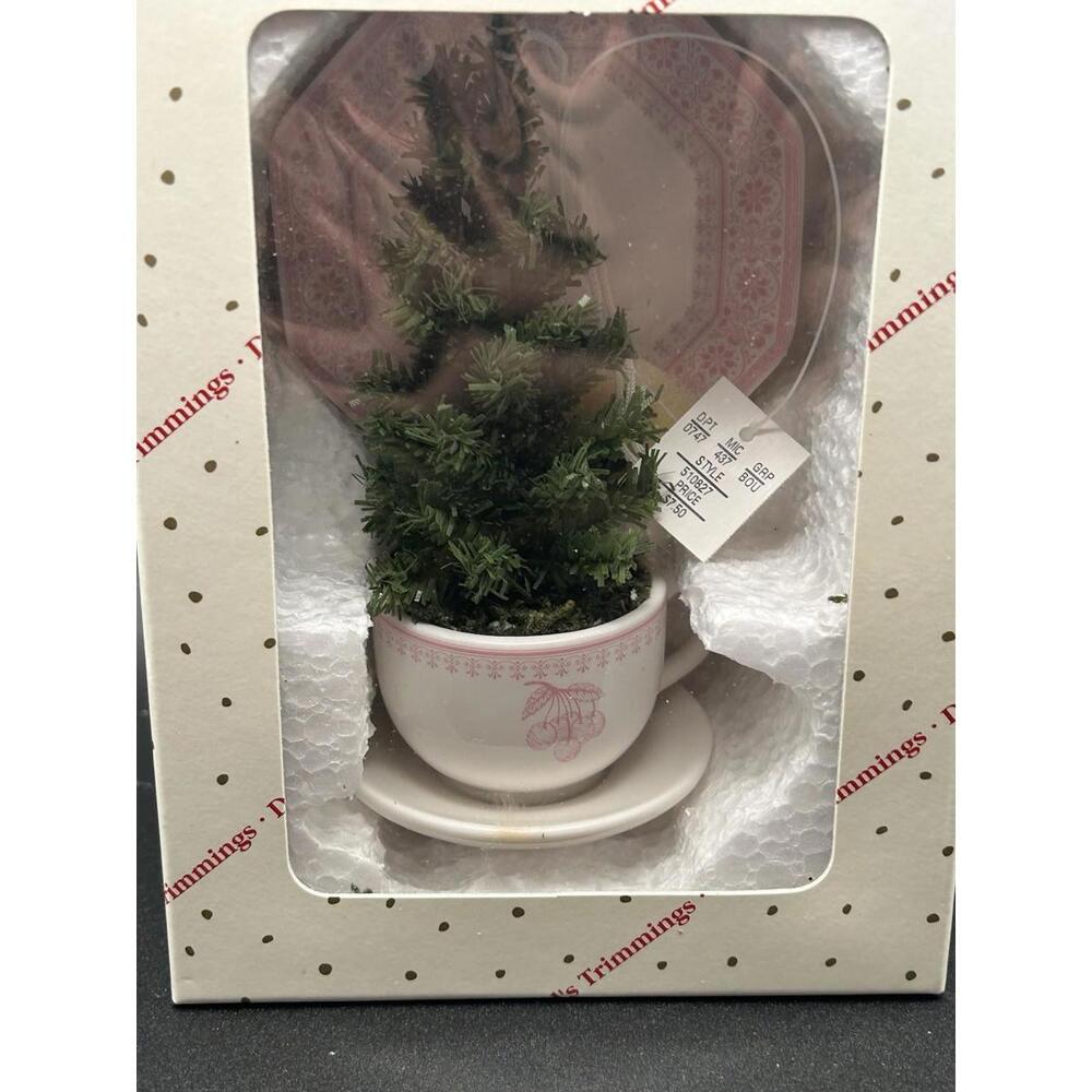 Vintage Dillard's Trimmings Teacup Miniature Evergreen Tree Ornament 5.5" Tall